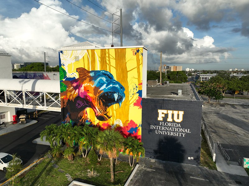 FIU panther mural with the FIU logo