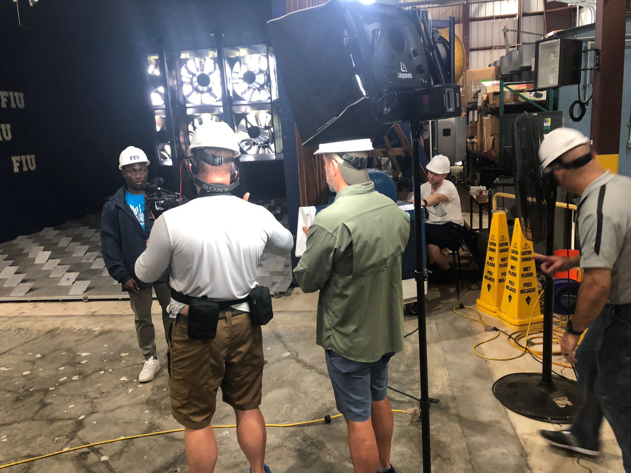 Kehinda Alawode prepares to film his segment at FIU’s Wall of Wind.