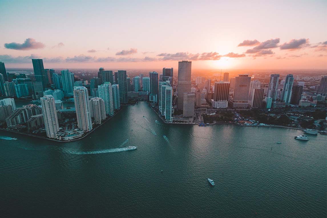 Ariel view of the Downtown Miami skyline