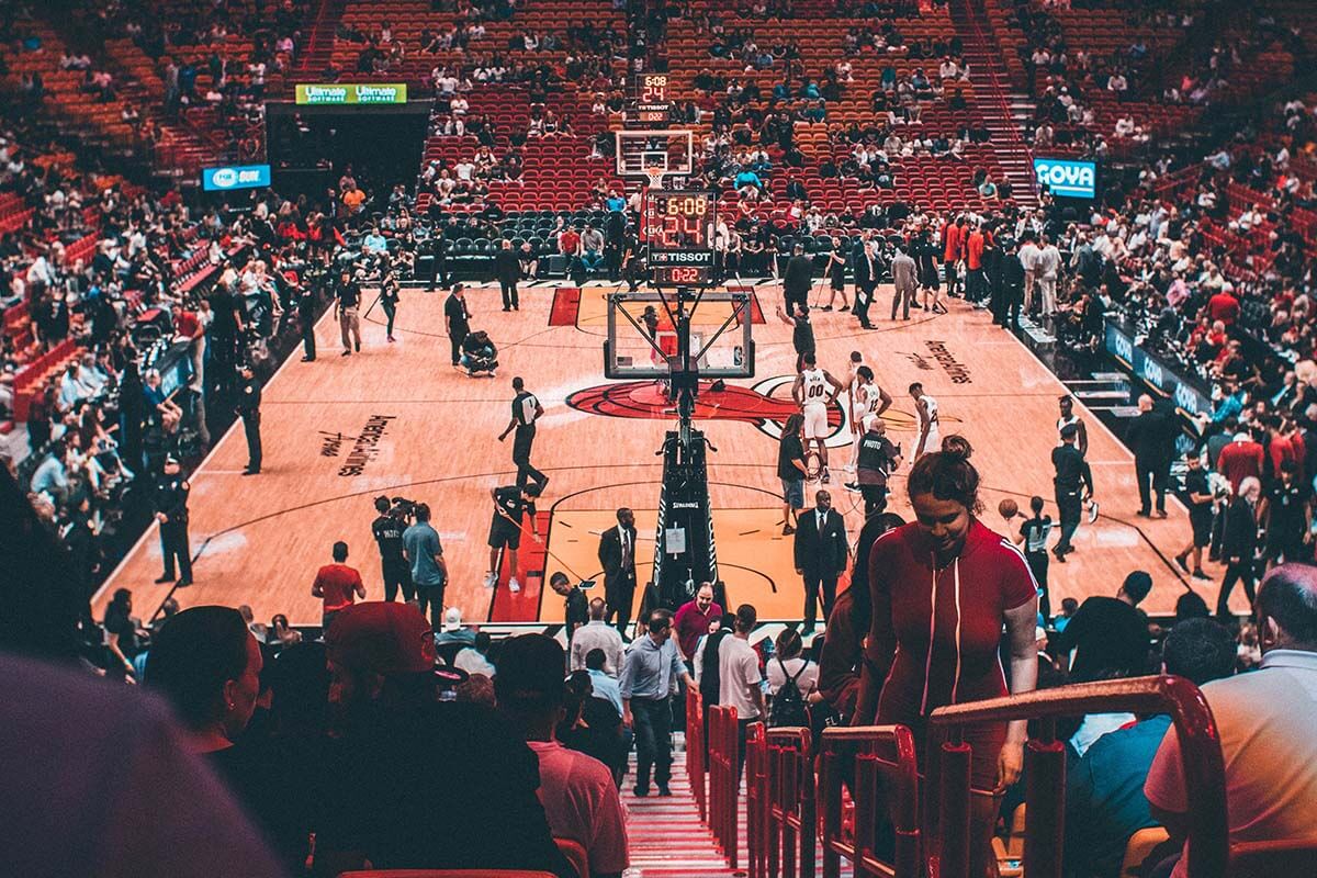 The basketball team, the Miami Heat warming up before a game